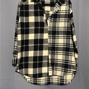 Plaid Black and Cream Women's Top